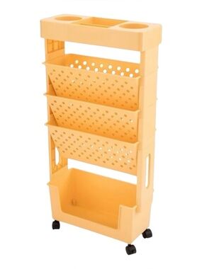 📚✨ CINPIUK Slim Rolling Paper Organizer – Yellow 💛 5-Tier Rolling Cart ✨📚